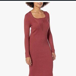 Cognac-red Ribbed Sweater Dress